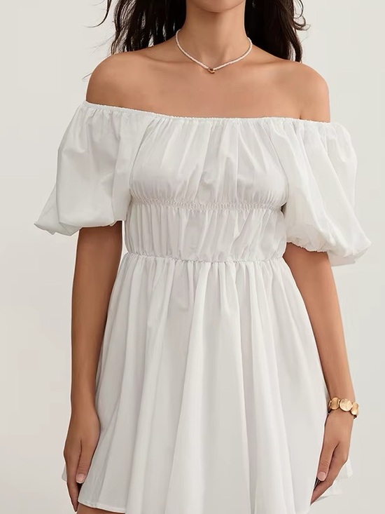 storets Dresses & Skirts - storets White Off-Shoulder Puff Sleeve Mini Dress